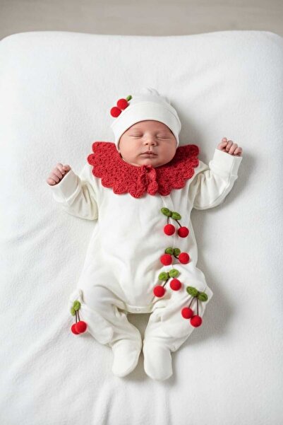 Şeker Tadında Tasarımlar Handmade 100% Cotton Baby Romper Set with Cherry Pat...