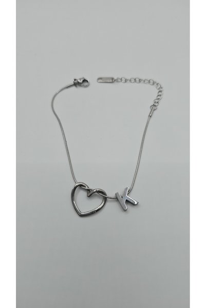 ahsenaksesuar2025 Stainless Steel Silver Color Heart Detailed Letter Bracelet...