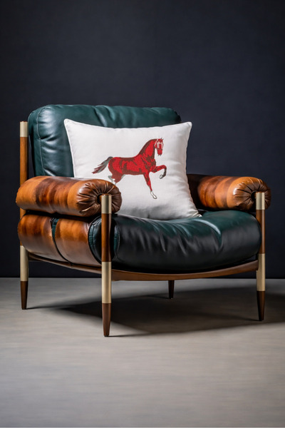 MB MERVE BULUT Dekoratif Kırlent 40x40 cm İçi Dolu At Figürlü Duck Keten Kuma...