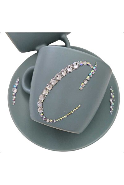 by Alexandra Vacarusi Turquoise Cup and Saucer Set Personalized with Crystals...