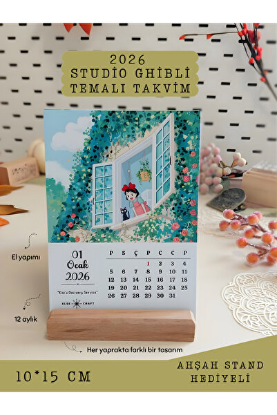 Else Craft 2026 Studio Ghibli Temalı Takvim - A6 -Ahşap Stand Hediyeli