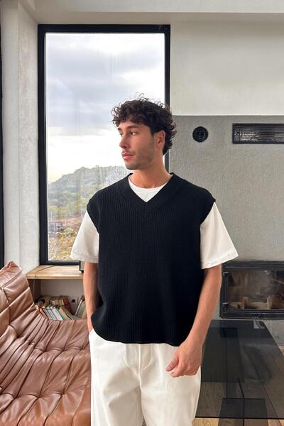 Flaw Wear V-Neck Basic Knitwear Sweater Black