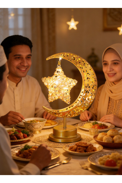 Pomefar Ramadan Decorations for Home - Warm White Ramadan Lights, Gold Moon S...
