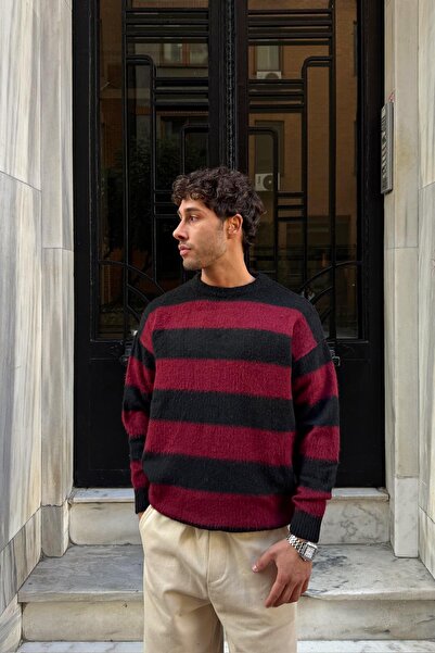 Flaw Wear Плюшен пуловер с текстура и райета, бордо