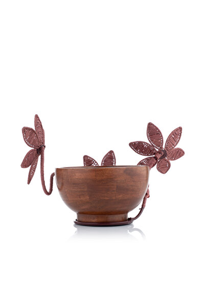 Blends وعاء تقديم خشبي مزخرف بالزهور مع حامل من مالاث