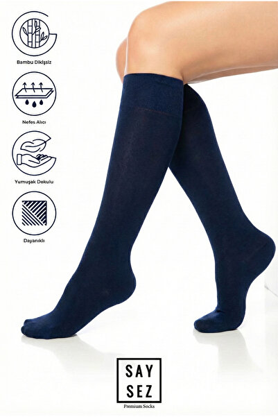 SAYSEZ Bamboo Women's Knee-High Plain Navy Blue Soft Long Stitch-Free Socks /...