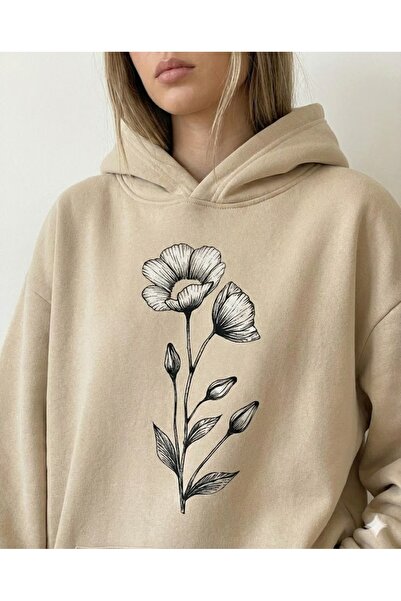 PENTHİLUS Women's Flower Printed Oversized Tracksuit Set-3 Thread Bottom-Top Set