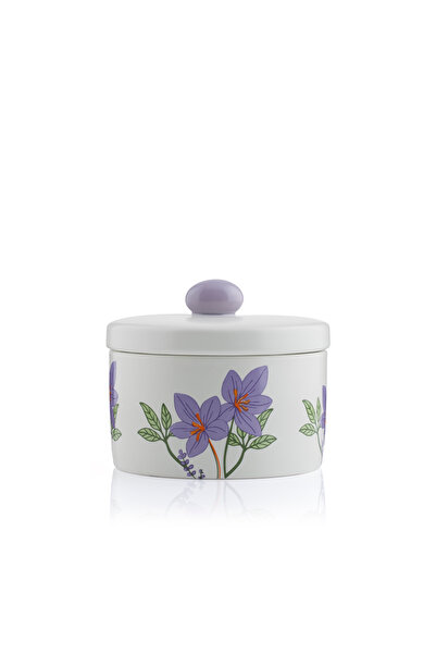 Blends وعاء تمر بيج مزين بالزهور مع غطاء من نقاعة