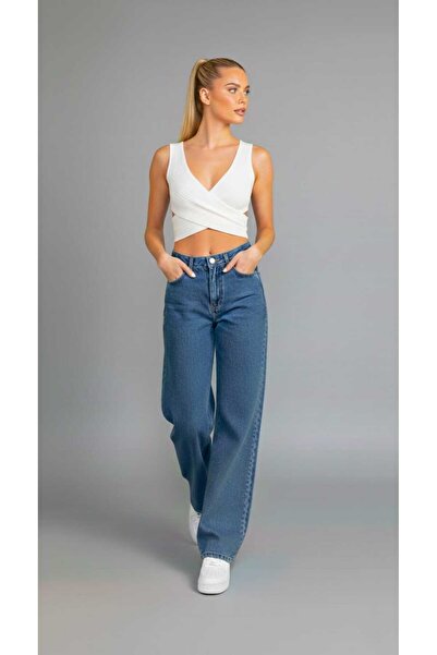 NWC Γυναικείο μεσαίο μπλε τζιν παντελόνι ελαστικό ύφασμα με σούπερ ψηλή μέση ...