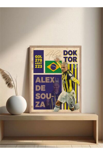 MOR TABLO Fenerbahçe Alex De Souza Ahşap Çerçeveli Tek Parça Dekoratif Tablo