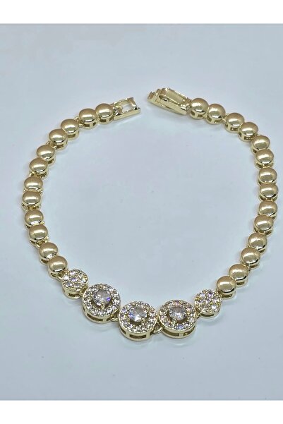 Veyla Style Gold Plated Zircon Stone Ball Patterned Bracelet