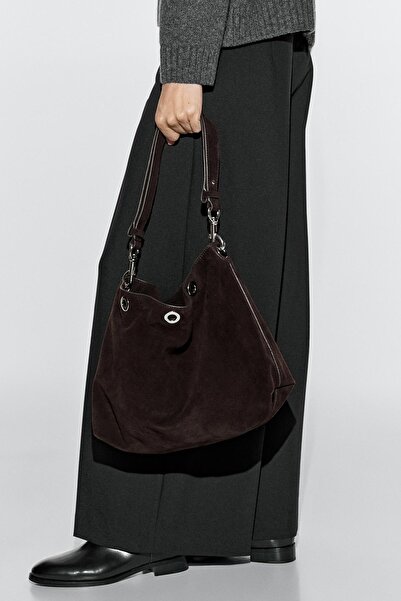 Massimo Dutti Halkalı süet deri çanta