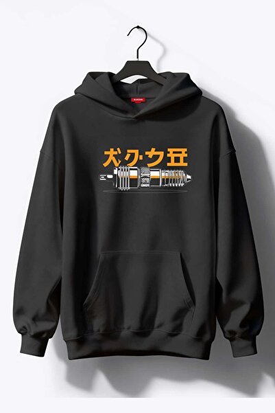 BJACKS هوديي Spark Plug بغطاء رأس – سترة رياضية للرجال مطبوع عليها حروف يابانية