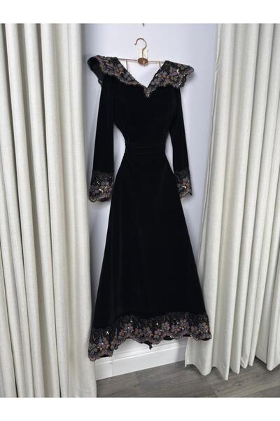 alweshah alahmar black wool dress