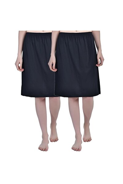 AIMLY Women's Cotton Knee Length Skirt - Black (Pack of 2)
