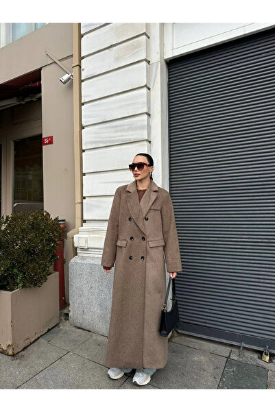 Myra Button Closure Long Wool Coat-Mink