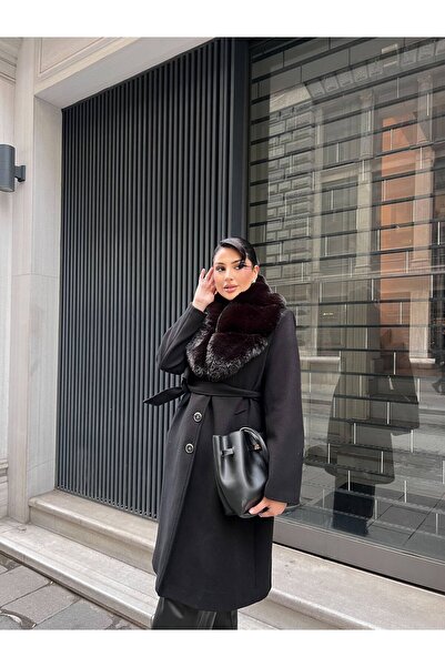 cottonage Premium Cashmere Coat with Detachable Fur Detail