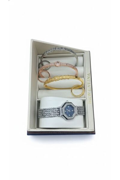Boutique Women's accessory set: watch and bracelets, silver and gold combination
