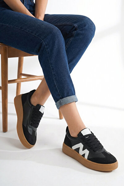 Bak Store Black and White Lace-Up Flat Sole Women's Sports Shoes Sneaker