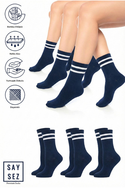 SAYSEZ Bamboo Unisex Tennis College Striped Premium Navy Blue Color Stitch-Fr...