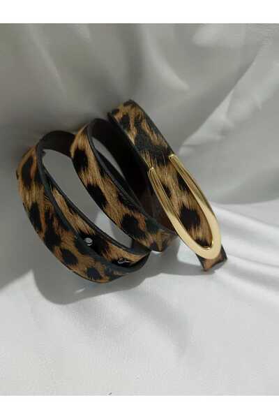 Mara حزام جلدي رفيع بنقشة الفهد - مشبك معدني حديث بلون ذهبي، تصميم أنيق ومتين