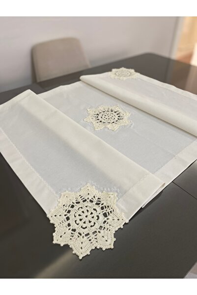 Parla Life El Örgü Motifli Keten Kumaş Runner (özel ölçü ve renk yapılır) 40x...