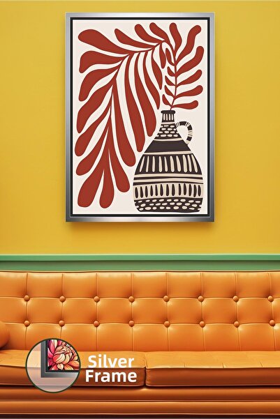 KOSS Dijital Vază cu model cu frunze de culoarea cărămizii, decor de perete î...