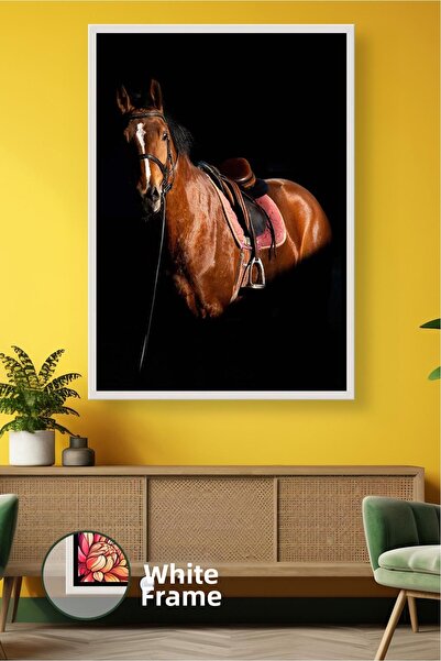 KOSS Dijital Картина с кафяво коне с седло, декоративно изкуство за стена с к...