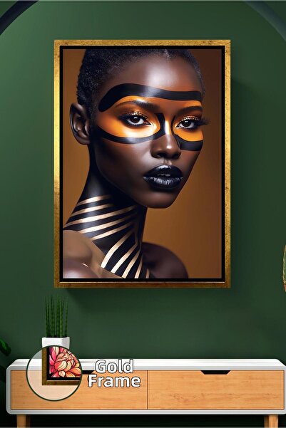 KOSS Dijital Portret de femeie africană cu mască de aur negru, cu linie detal...