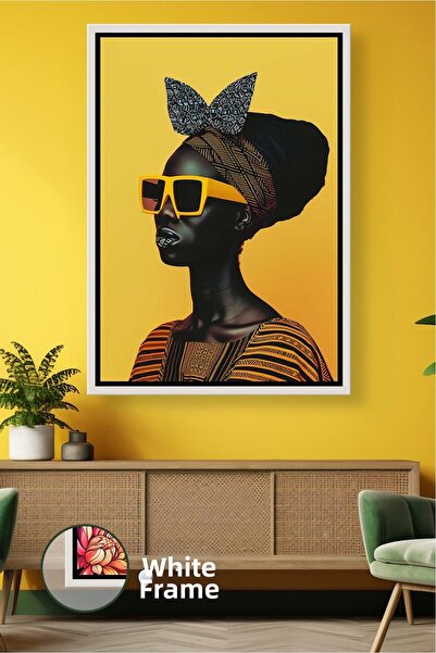 KOSS Dijital Figurină de femeie africană cu ochelari de soare, pe fundal galb...