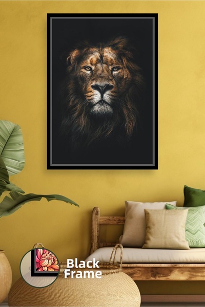 KOSS Dijital Fundal negru, portret de leu, imagine detaliată, fotografie de a...