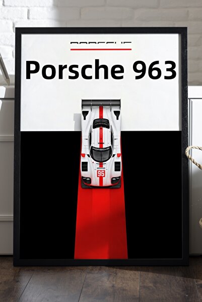 Duvarda Poster Porsche 963 cu ramă din lemn negru, pictură decorativă de pere...