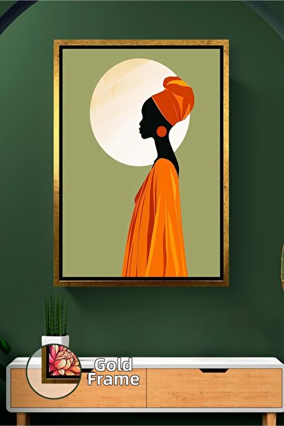 KOSS Dijital Artă africană, siluetă de femeie tribală, caftan portocaliu, cer...