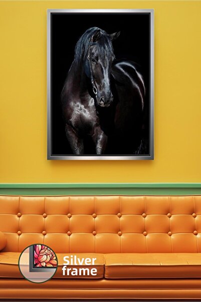 KOSS Dijital Portret de cal negru pur, tematică de putere și nobilime, decor ...