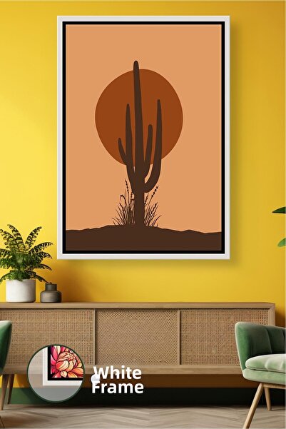 KOSS Dijital Cactus Saguaro și siluetă a soarelui într-o peisajă minimă de de...