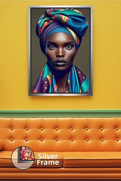 KOSS Dijital Portret de femeie africană în tonuri de turcoaz cu o șorță de ca...