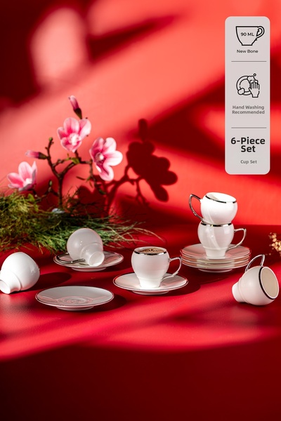 Emsan Florea 6-Piece Coffee Cup Set Platinum 90 ml