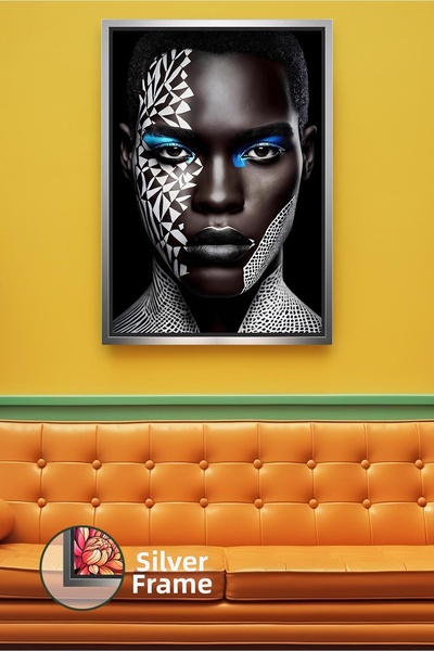 KOSS Dijital Pictură pe pânză înrămată cu fundal negru și detaliu albastru, c...