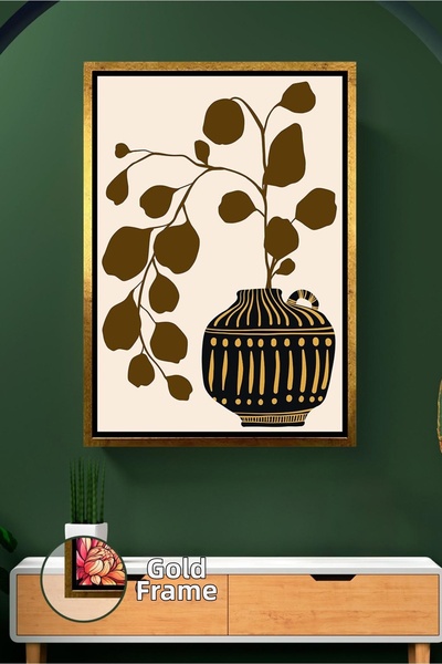 KOSS Dijital Pictură pe pânză înrămată cu vază cu model auriu negru și decor ...