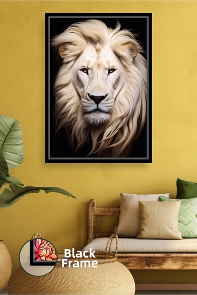 KOSS Dijital Pictură de perete cu leu alb, model animal minimalist, decorare ...