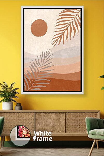 KOSS Dijital Pictură pe pânză înrămată cu frunze de palmier boho și tonuri de...