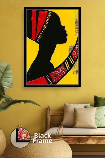 KOSS Dijital Figura abstractă de femeie africană, siluetă neagră cu fundal ga...