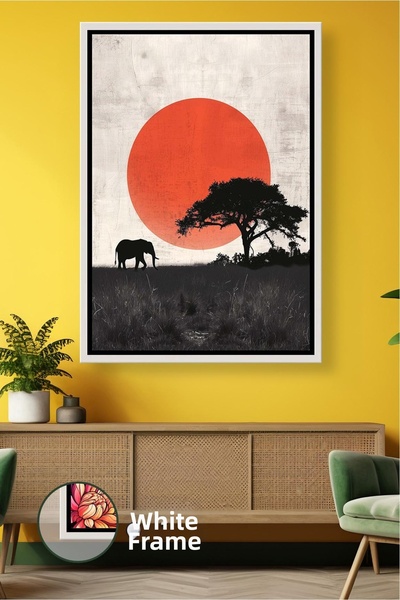 KOSS Dijital Peisaj de safari african, siluetă de elefant, peisaj natural îns...