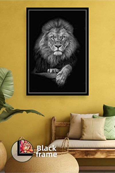 KOSS Dijital Portret de leu alb-negru, decor de perete puternic și carismatic...