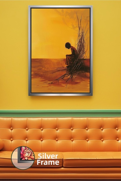 KOSS Dijital Figurină de femeie șezând în tonuri galbene, tematică de singură...