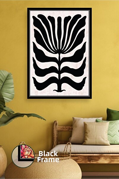 KOSS Dijital Pictură de perete minimalistă cu model de flori alb-negru, pictu...