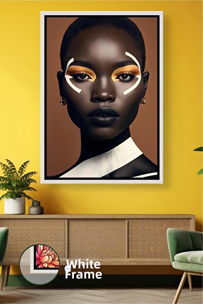 KOSS Dijital Portret minimalist de femeie africană în tonuri de maro și auriu...