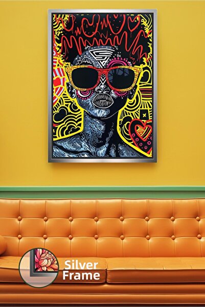 KOSS Dijital Figurină de femeie cu ochelari colorați în stil pop art, decor m...