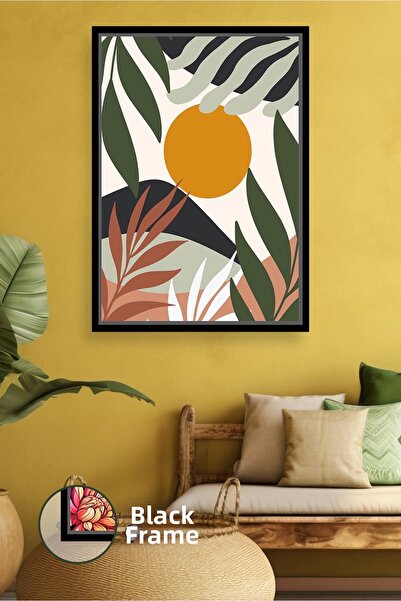 KOSS Dijital Tablou de pânză înrămat cu tematică de soare și frunze în stil b...