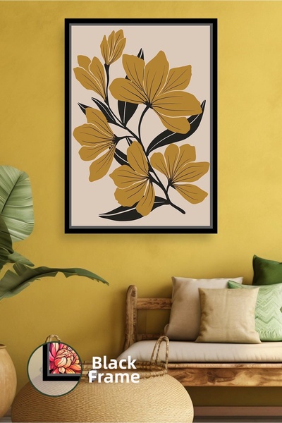 KOSS Dijital Pictură murală cu model de flori în tonuri de muștar, decor mode...